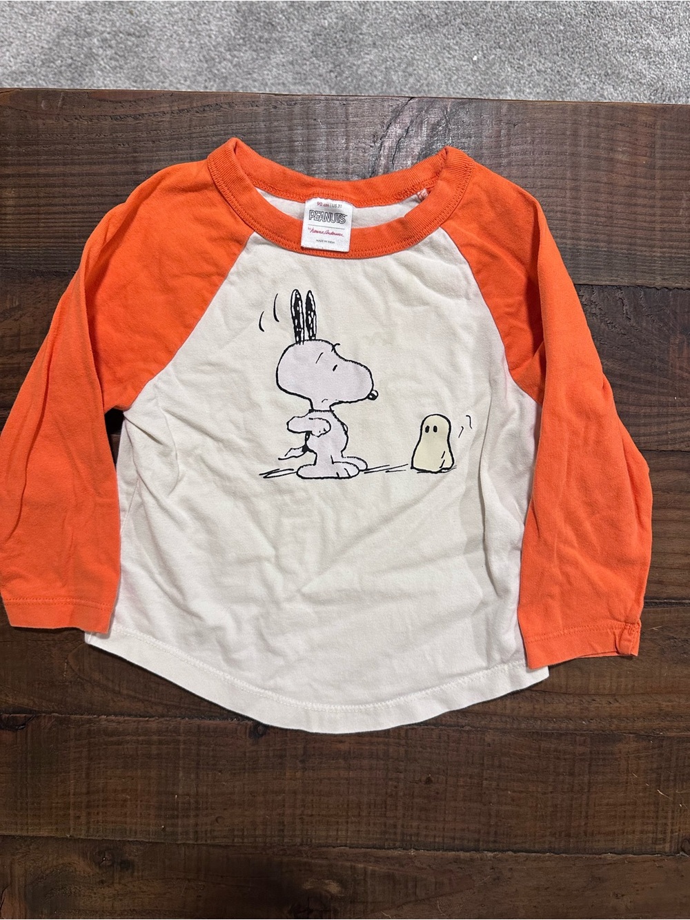 Hanna Andersson Orange and White Snoopy Raglan Long Sleeve Tee
